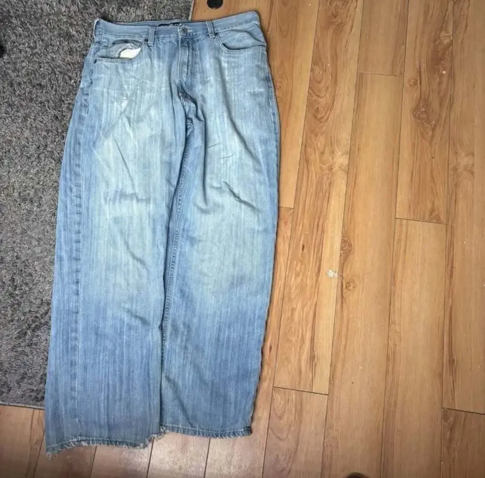 Ecko Unltd. Vintage Denim Jeans with Embroidered Skull Patch, Baggy Fit, Size 38